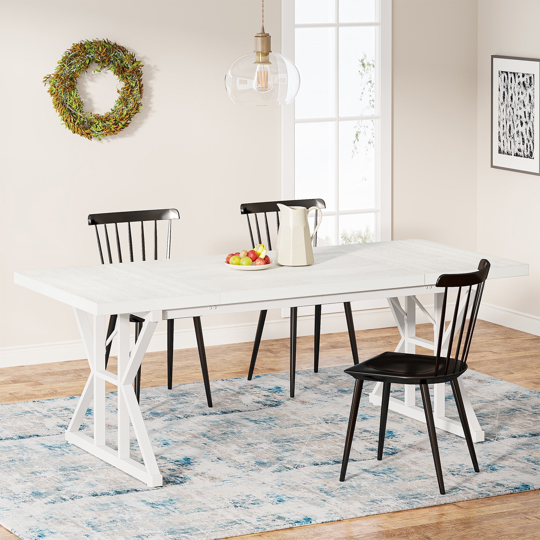 Wood Dining Table, Farmhouse 70.8" Kitchen Table for 6 People Tribesigns